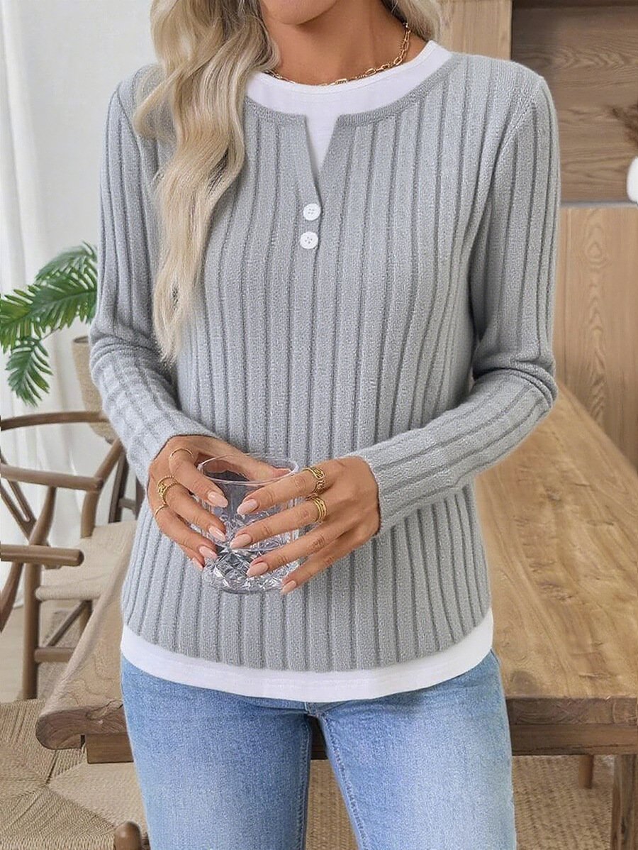 Damen Unifarben Langarm T-Shirts T-Shirt V-Ausschnitt Lässig Frühling/Herbst Oberteile