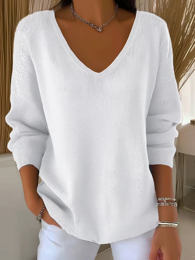 Damen Unifarben Langarm T-Shirts T-Shirt V-Ausschnitt Print Lässig Frühling/Herbst Oberteile