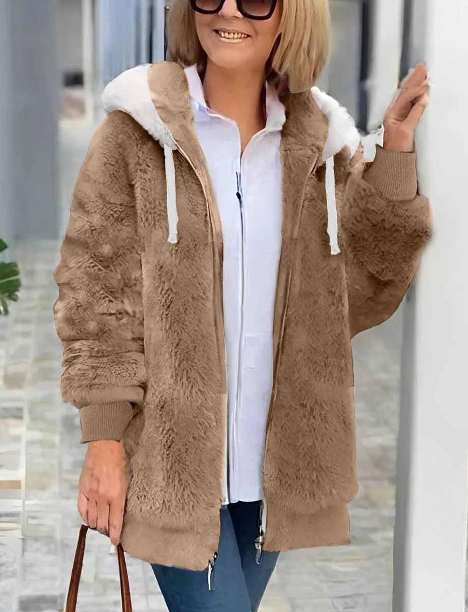 Damen Winter Oberbekleidung Retro Unifarben Langarm Fleecemantel mit Schalkragen