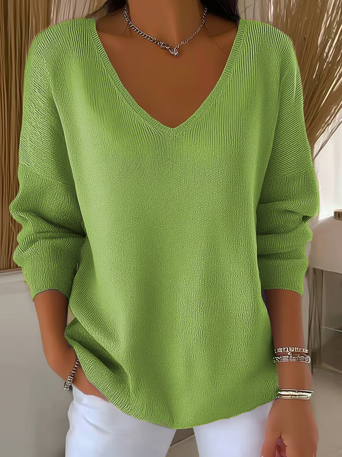 Damen Unifarben Langarm T-Shirts T-Shirt V-Ausschnitt Print Lässig Frühling/Herbst Oberteile