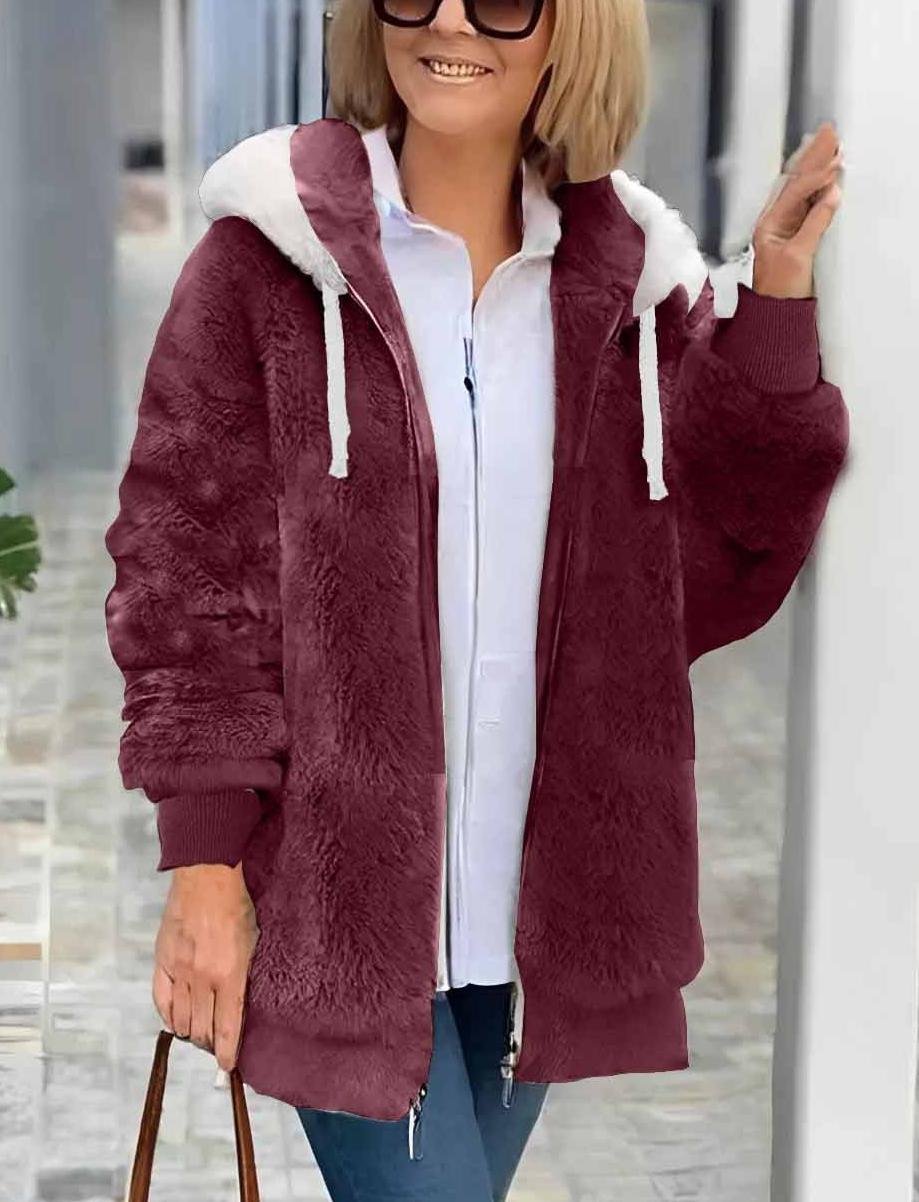 Damen Winter Oberbekleidung Retro Unifarben Langarm Fleecemantel mit Schalkragen