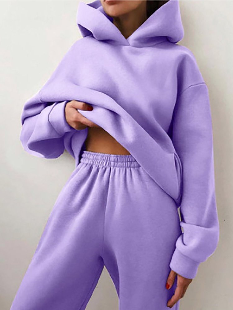 Damen Unifarben Nahtverarbeitung Zweiteiliges Set Täglich Langarm Lässig Frühling/Herbst Bluse mit Hose Matching Set