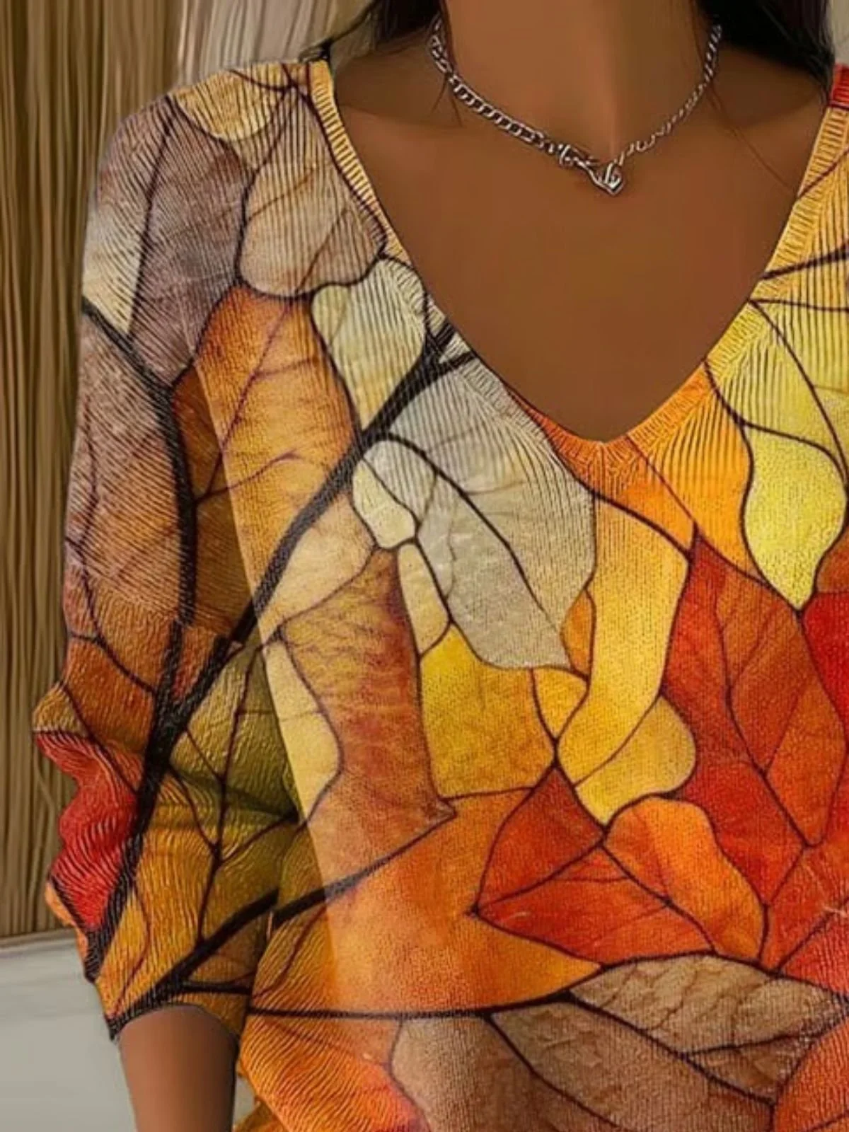Damen Malerei Frühling/Herbst Lässig Langarm V-Ausschnitt Baumwolle Pullover