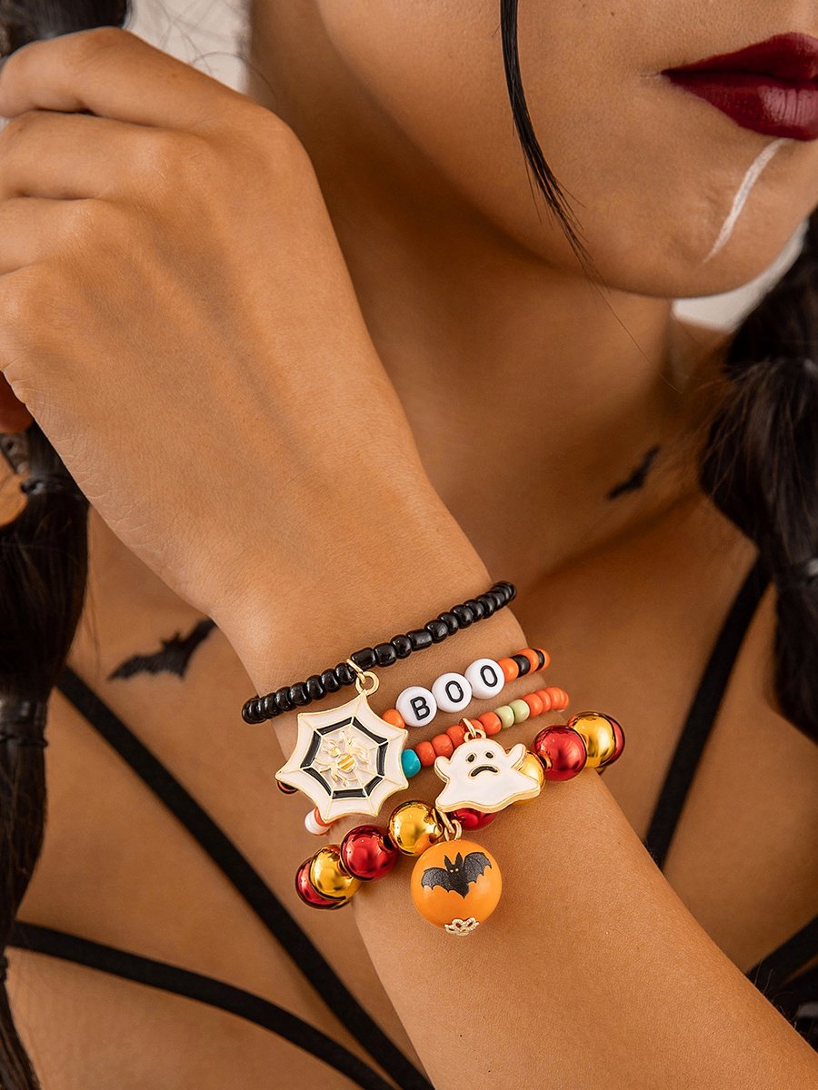 Halloween Lustig Schädel Reis Korn Armband Set Persönlichkeit Teufel Ösen Glasur die Fledermaus mehrschichtig Armband