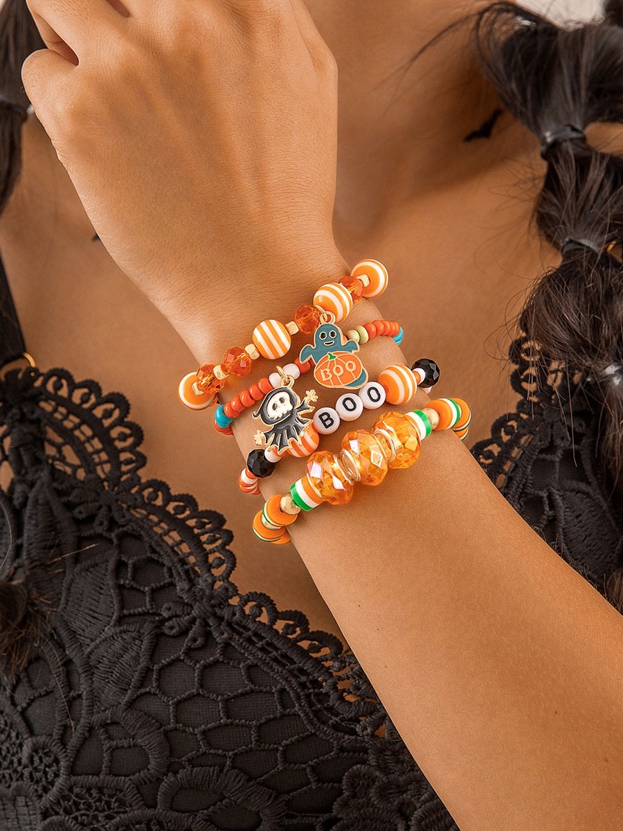 Halloween Lustig Schädel Reis Korn Armband Set Persönlichkeit Teufel Ösen Glasur die Fledermaus mehrschichtig Armband