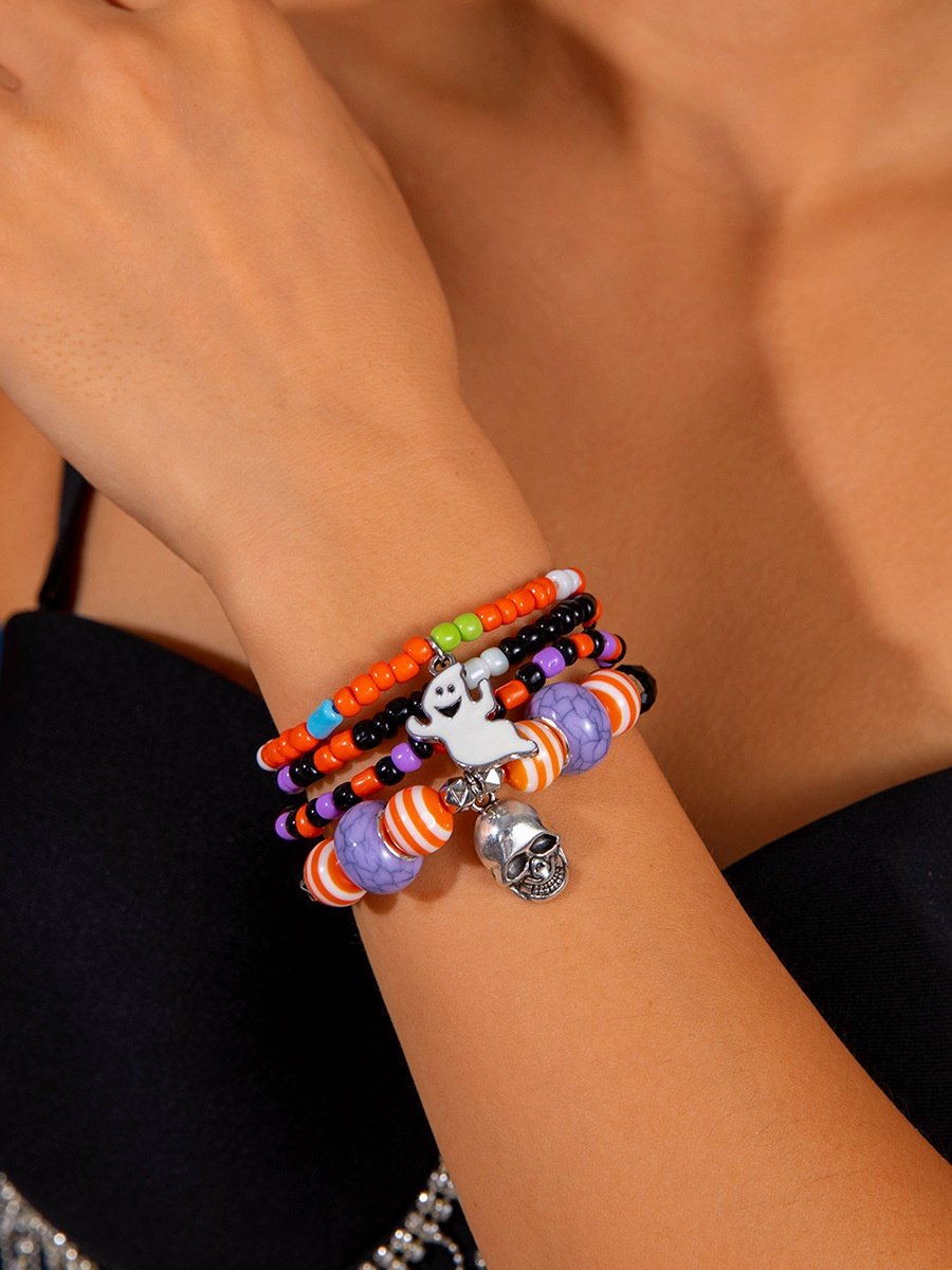 Halloween Lustig Schädel Reis Korn Armband Set Persönlichkeit Teufel Ösen Glasur die Fledermaus mehrschichtig Armband