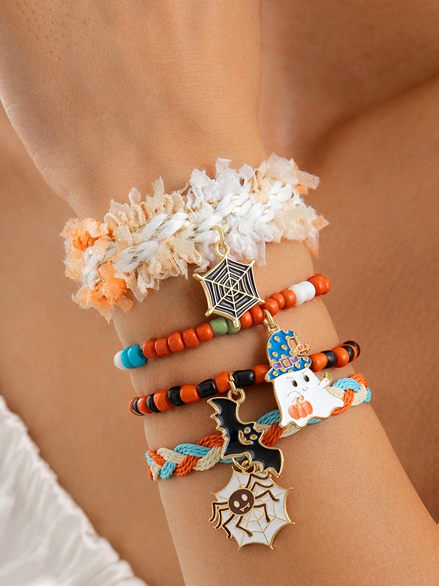 Halloween Lustig Schädel Reis Korn Armband Set Persönlichkeit Teufel Ösen Glasur die Fledermaus mehrschichtig Armband