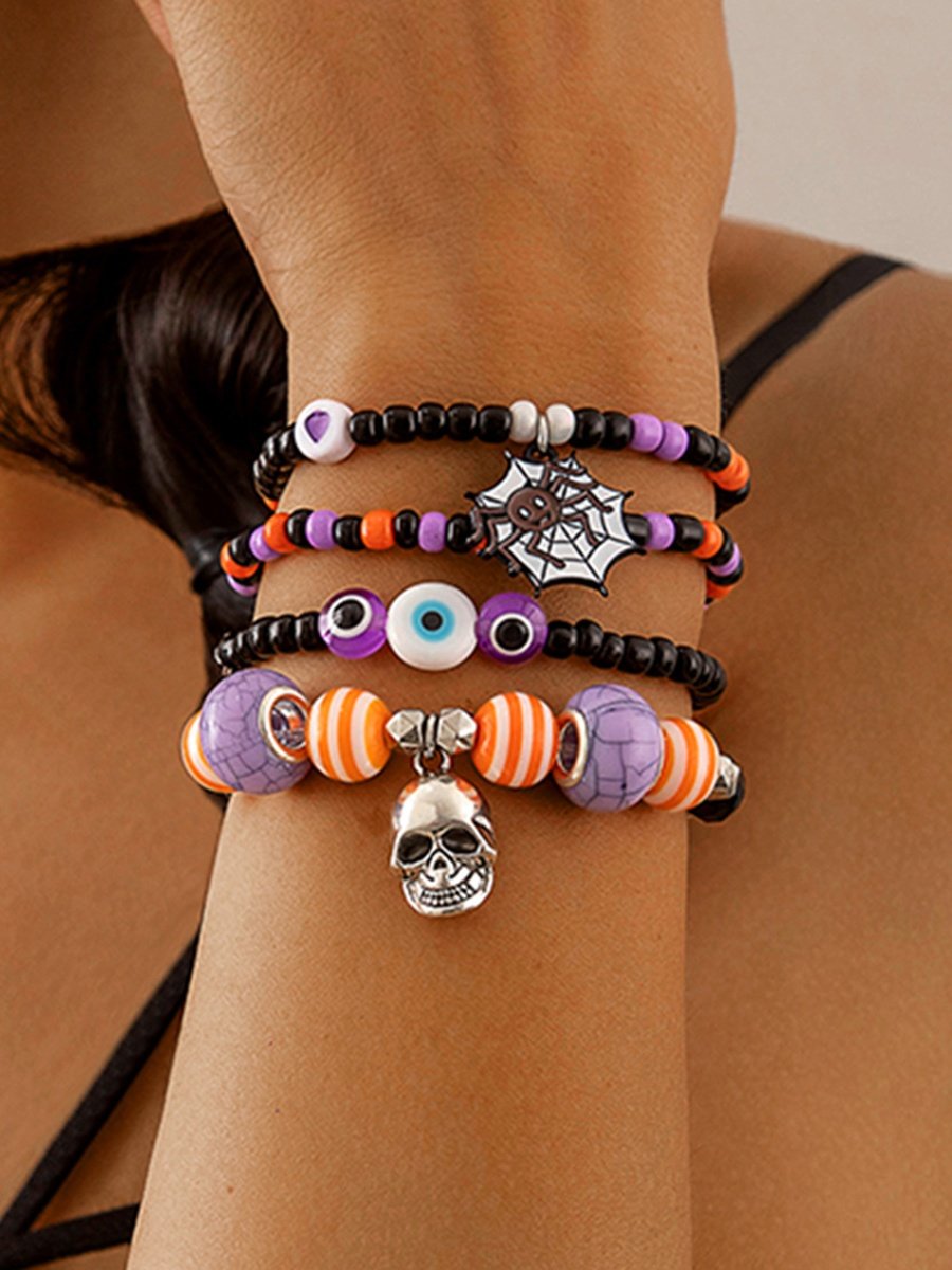 Halloween Lustig Schädel Reis Korn Armband Set Persönlichkeit Teufel Ösen Glasur die Fledermaus mehrschichtig Armband