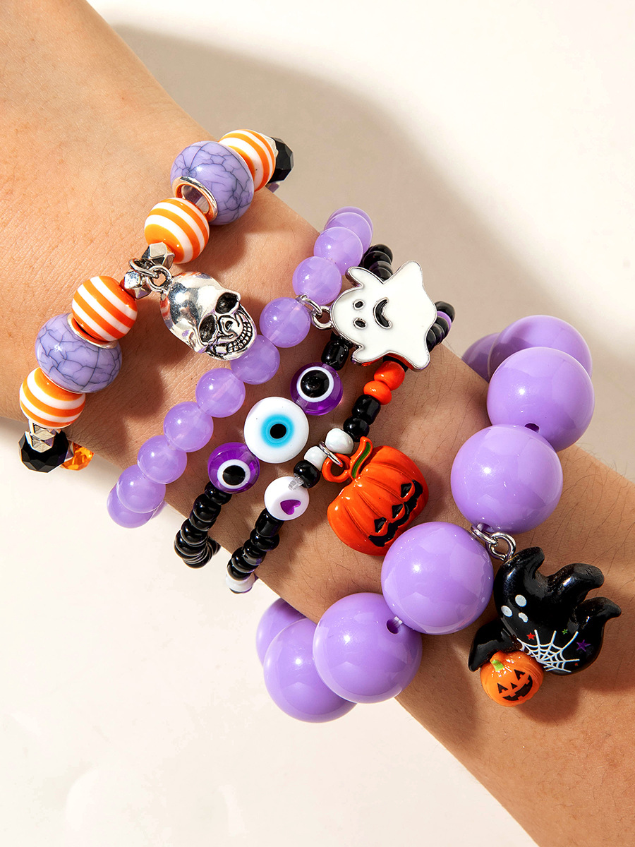 Halloween Lustig Schädel Reis Korn Armband Set Persönlichkeit Teufel Ösen Glasur die Fledermaus mehrschichtig Armband
