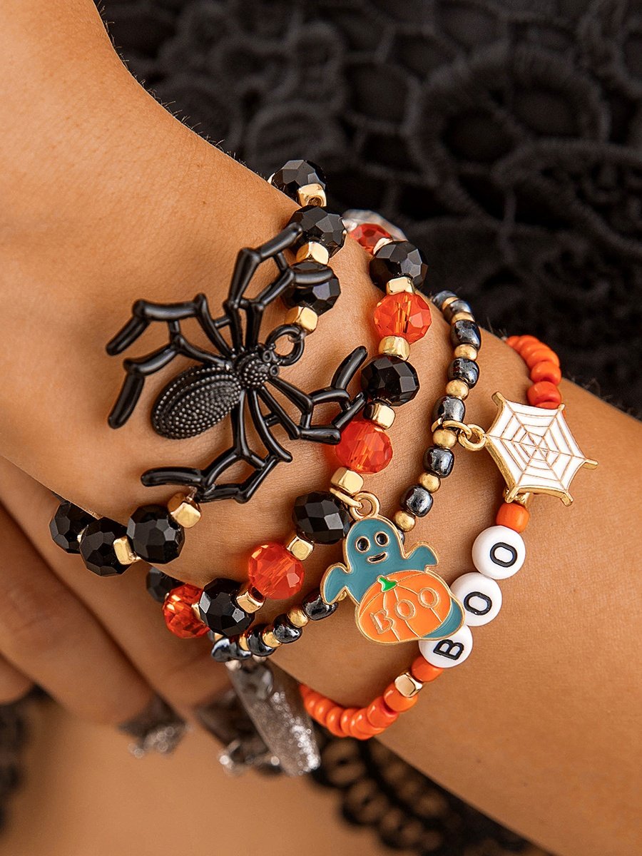 Halloween Lustig Schädel Reis Korn Armband Set Persönlichkeit Teufel Ösen Glasur die Fledermaus mehrschichtig Armband
