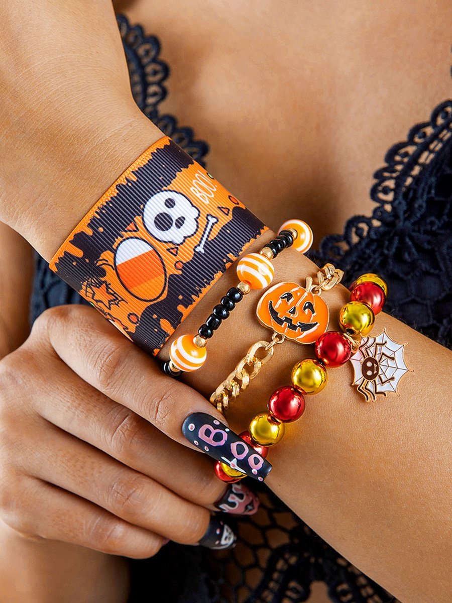 Halloween Lustig Schädel Reis Korn Armband Set Persönlichkeit Teufel Ösen Glasur die Fledermaus mehrschichtig Armband