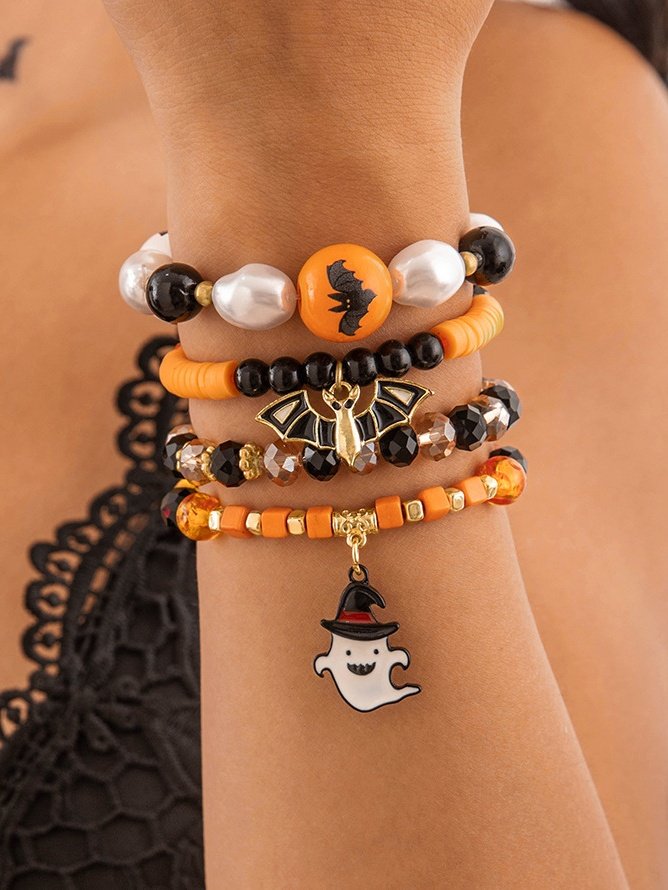 Halloween Lustig Schädel Reis Korn Armband Set Persönlichkeit Teufel Ösen Glasur die Fledermaus mehrschichtig Armband