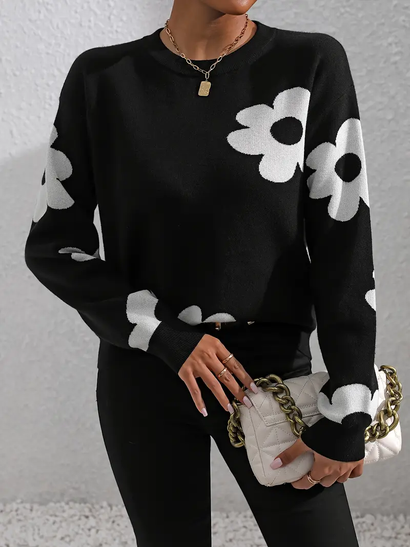 Damen Geblümt Print Frühling/Herbst Lässig Langarm Rundhals Pullover
