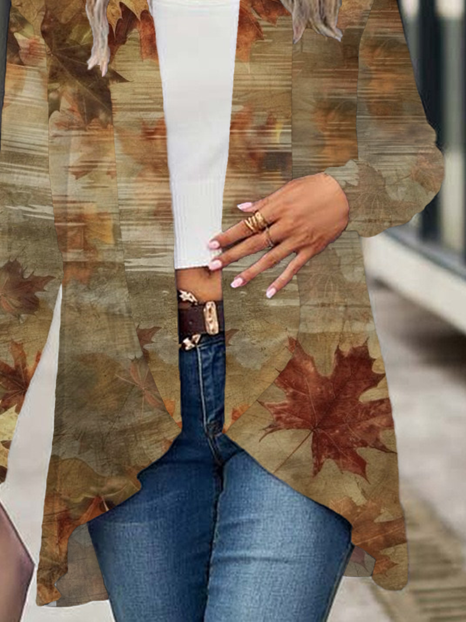 Damen Ahornblatt Frühling/Herbst Aufdecken Lässig Print Leicht Strickjacke