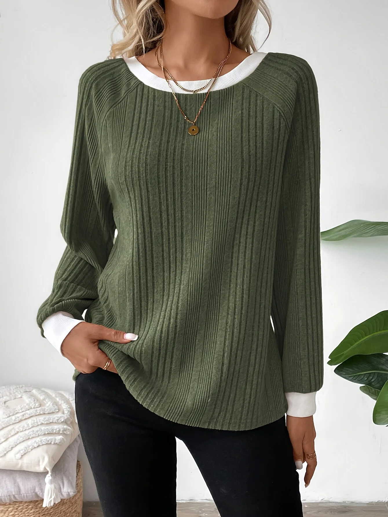 Damen Unifarben Langarm T-Shirts T-Shirt Rundhals Lässig Frühling/Herbst Oberteile