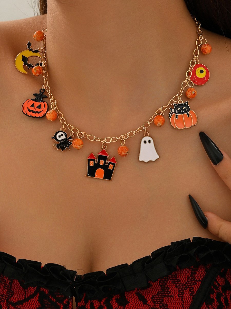 Neu Halloween Zubehör Nische Katze Geist Kürbis hochwertig Schmuck Schlüsselbein Kette Damen Pendant Licht Luxuriös Halskette