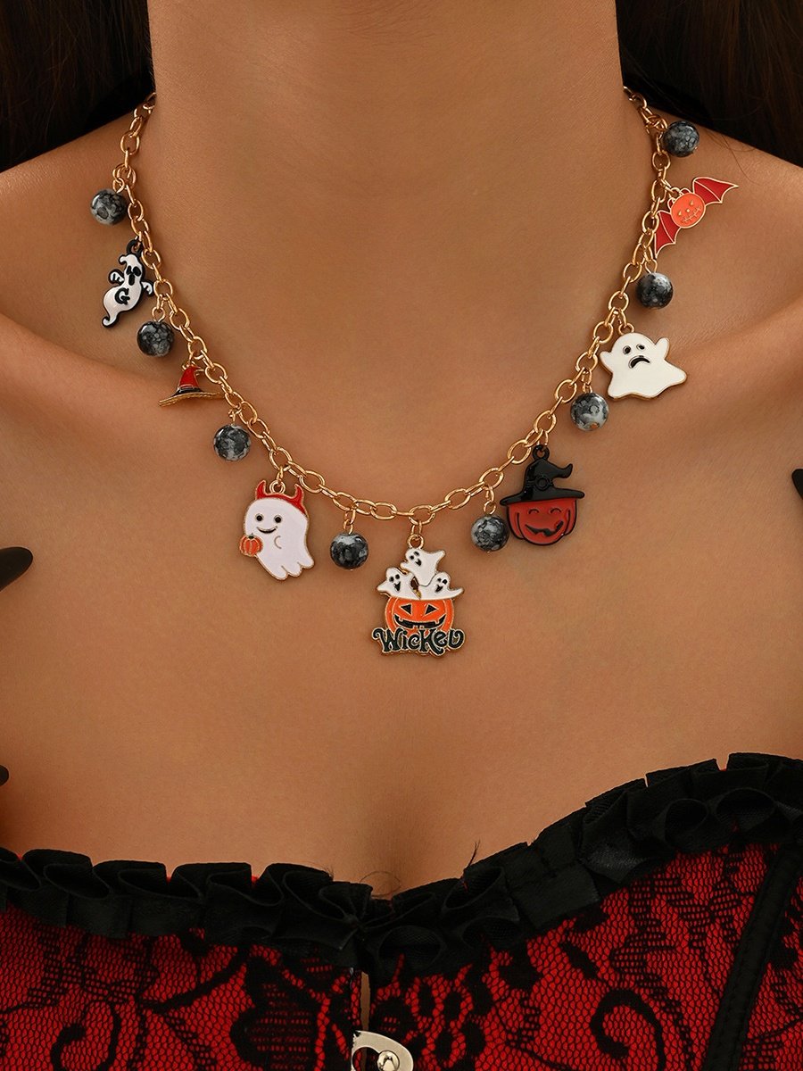 Neu Halloween Zubehör Nische Katze Geist Kürbis hochwertig Schmuck Schlüsselbein Kette Damen Pendant Licht Luxuriös Halskette