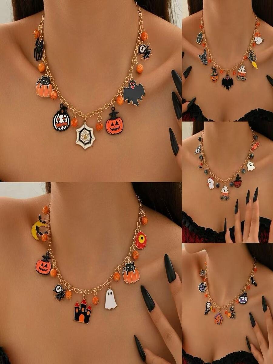 Neu Halloween Zubehör Nische Katze Geist Kürbis hochwertig Schmuck Schlüsselbein Kette Damen Pendant Licht Luxuriös Halskette
