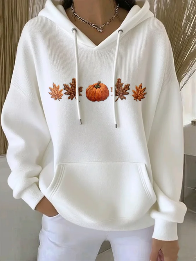 Damen Ahornblatt Frühling/Herbst Print Langarm Lässig Täglich Kapuze