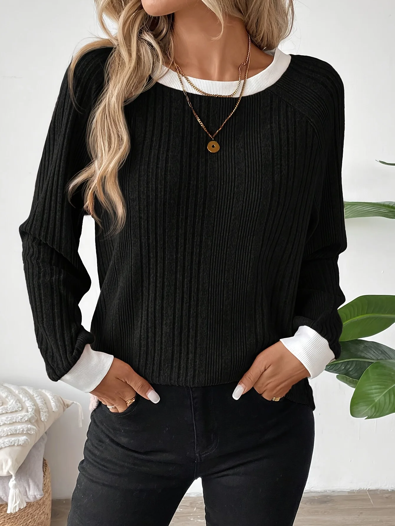 Damen Unifarben Langarm T-Shirts T-Shirt Rundhals Lässig Frühling/Herbst Oberteile