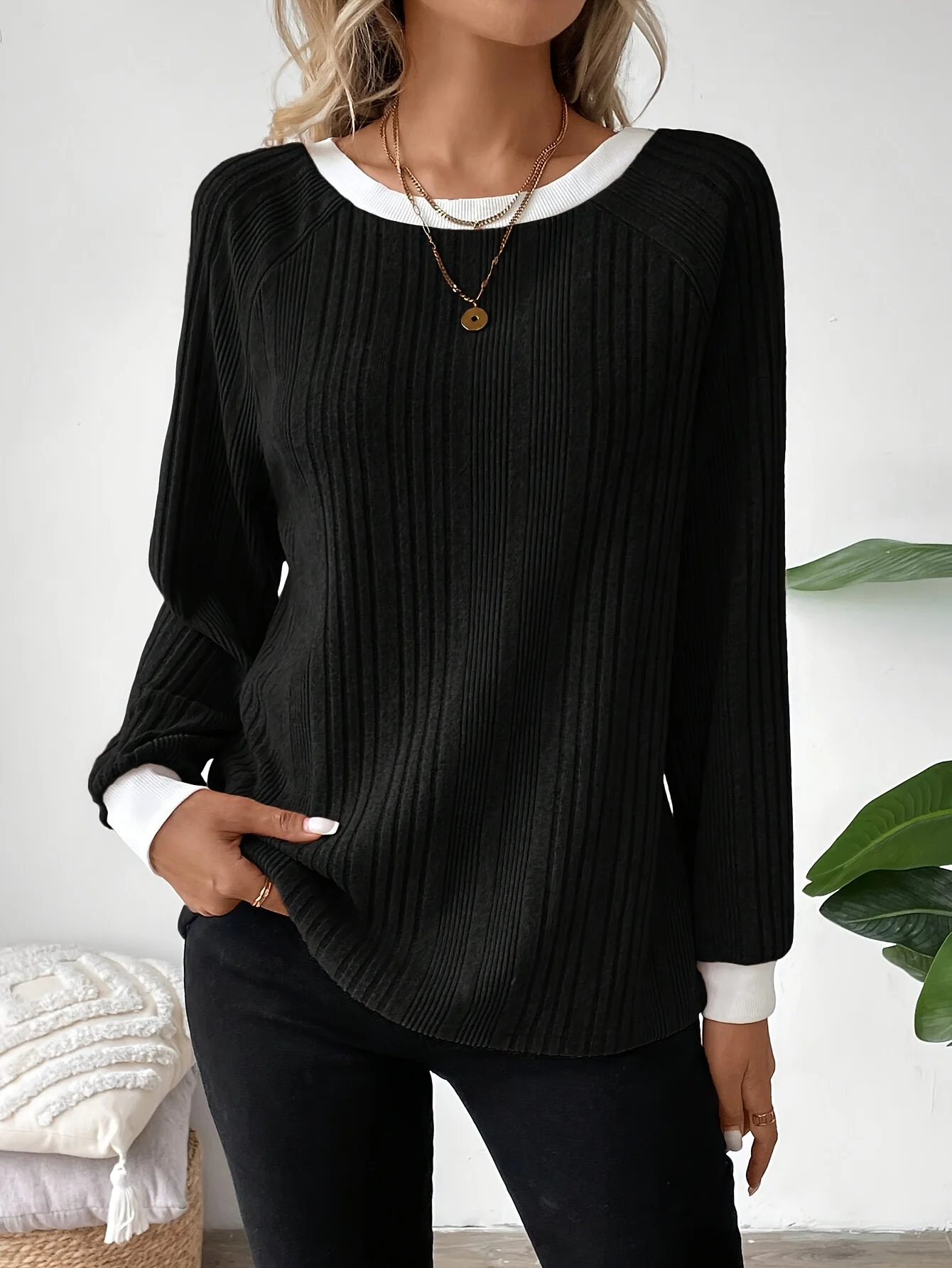 Damen Unifarben Langarm T-Shirts T-Shirt Rundhals Lässig Frühling/Herbst Oberteile