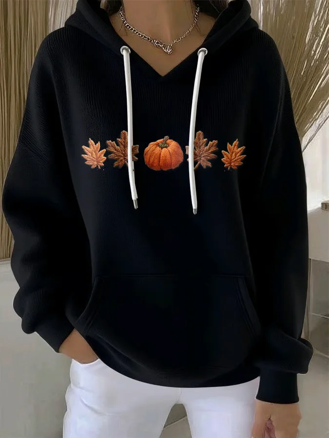 Damen Ahornblatt Frühling/Herbst Print Langarm Lässig Täglich Kapuze