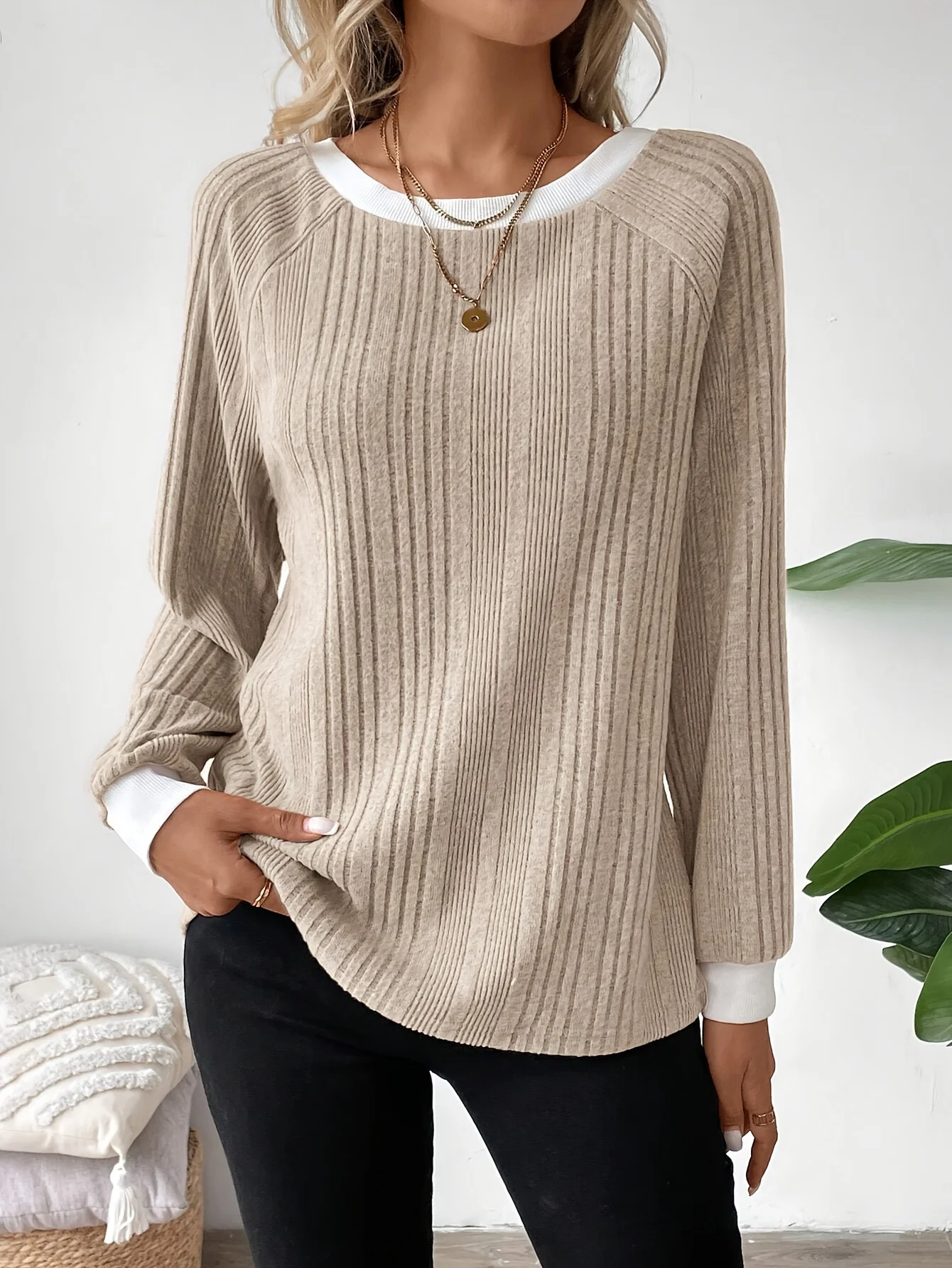 Damen Unifarben Langarm T-Shirts T-Shirt Rundhals Lässig Frühling/Herbst Oberteile
