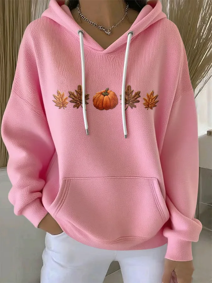 Damen Ahornblatt Frühling/Herbst Print Langarm Lässig Täglich Kapuze