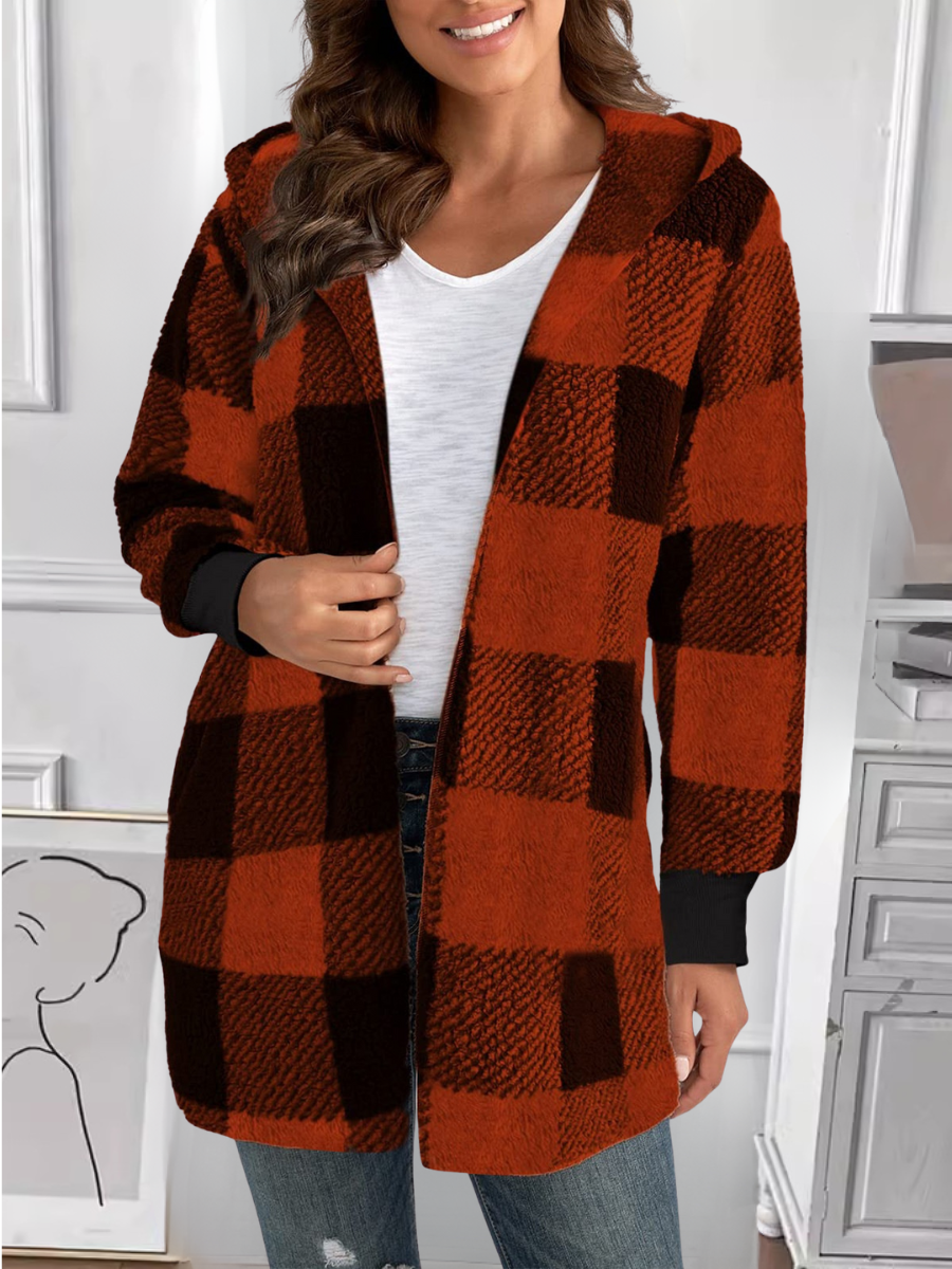 Damen Frühling/Herbst Oberbekleidung Retro Nahtverarbeitung Kariert Langarm Mit Kapuze Jacke