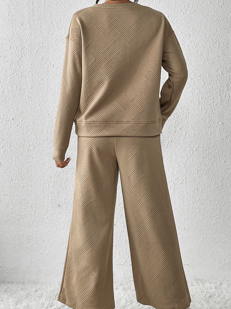 Damen Unifarben Nahtverarbeitung Zweiteiliges Set Täglich Langarm Lässig Frühling/Herbst Bluse mit Hose Matching Set