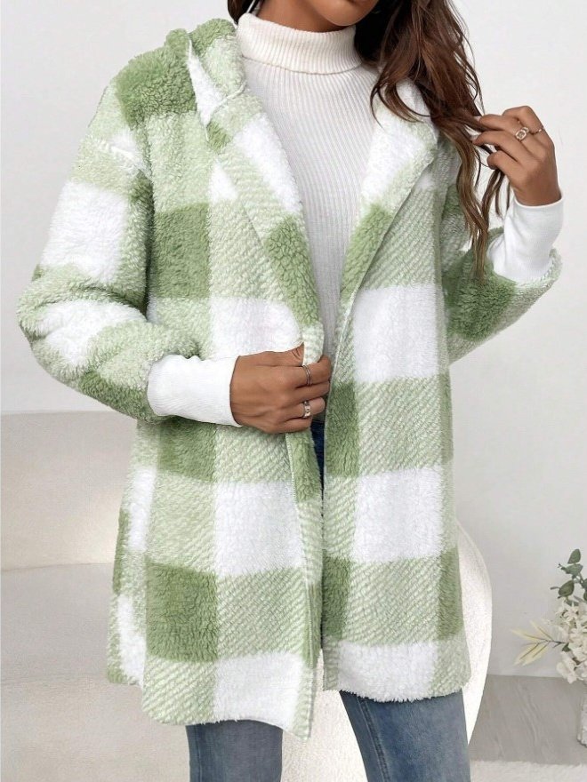 Damen Frühling/Herbst Oberbekleidung Retro Nahtverarbeitung Kariert Langarm Mit Kapuze Jacke