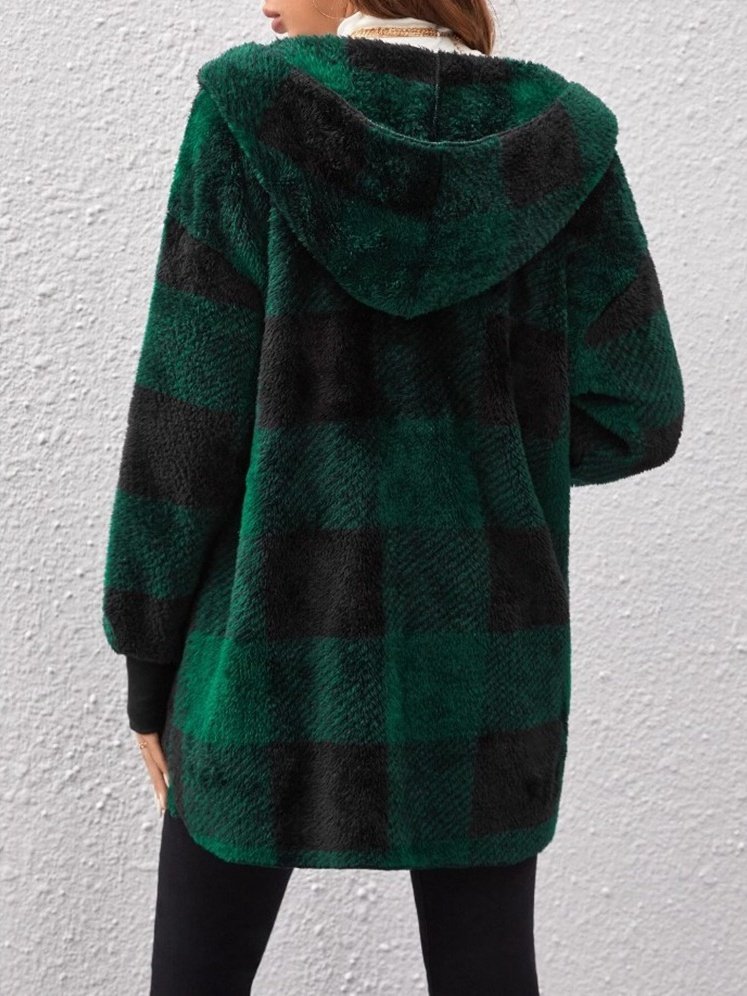 Damen Frühling/Herbst Oberbekleidung Retro Nahtverarbeitung Kariert Langarm Mit Kapuze Jacke