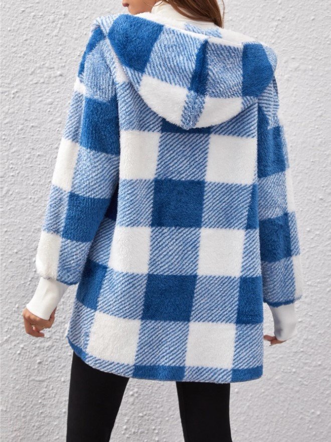 Damen Frühling/Herbst Oberbekleidung Retro Nahtverarbeitung Kariert Langarm Mit Kapuze Jacke