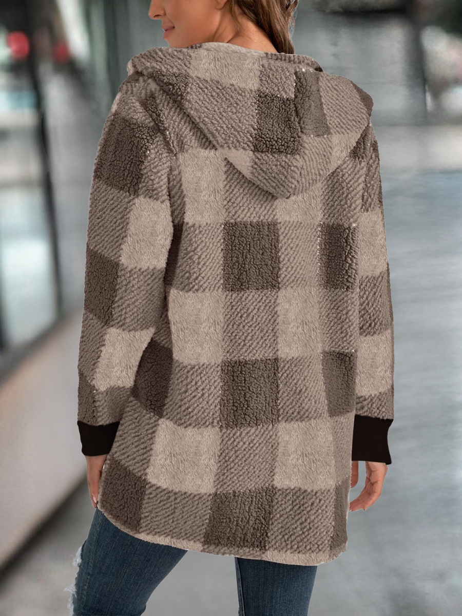 Damen Frühling/Herbst Oberbekleidung Retro Nahtverarbeitung Kariert Langarm Mit Kapuze Jacke