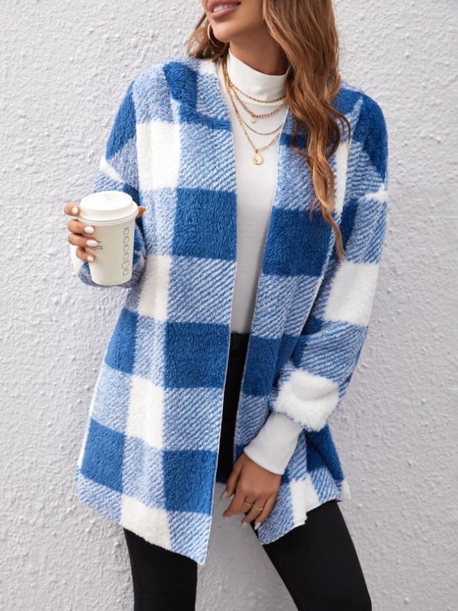 Damen Frühling/Herbst Oberbekleidung Retro Nahtverarbeitung Kariert Langarm Mit Kapuze Jacke