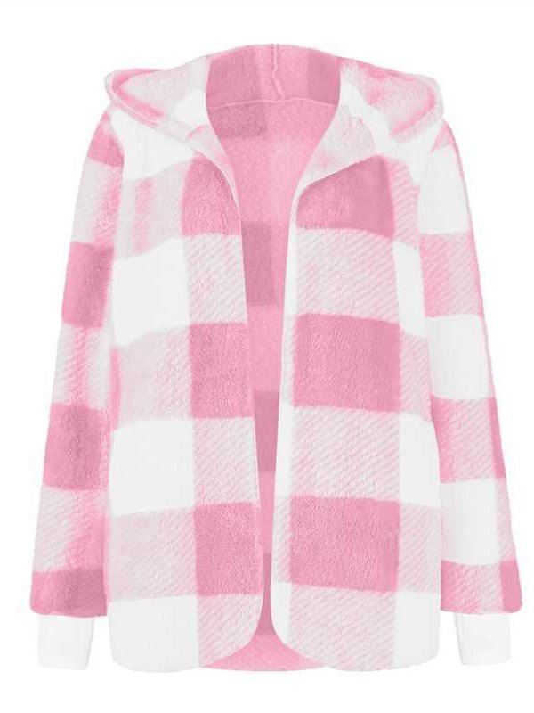 Damen Frühling/Herbst Oberbekleidung Retro Nahtverarbeitung Kariert Langarm Mit Kapuze Jacke