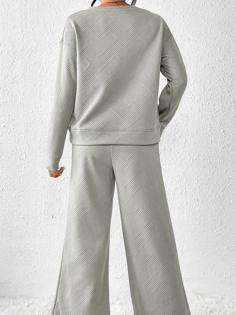 Damen Unifarben Nahtverarbeitung Zweiteiliges Set Täglich Langarm Lässig Frühling/Herbst Bluse mit Hose Matching Set