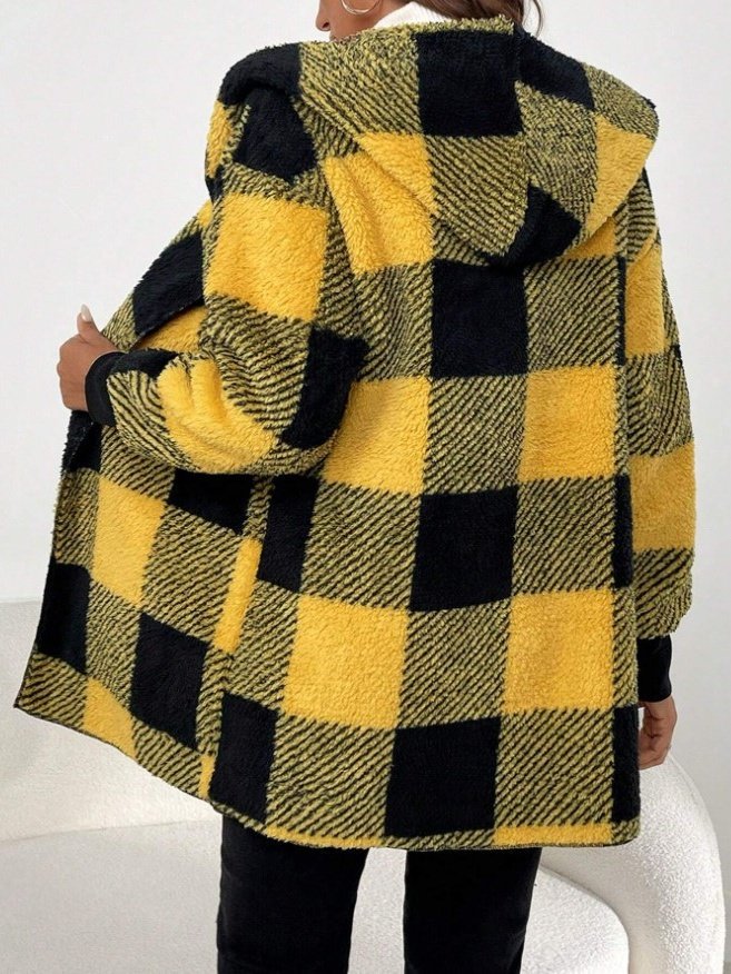 Damen Frühling/Herbst Oberbekleidung Retro Nahtverarbeitung Kariert Langarm Mit Kapuze Jacke
