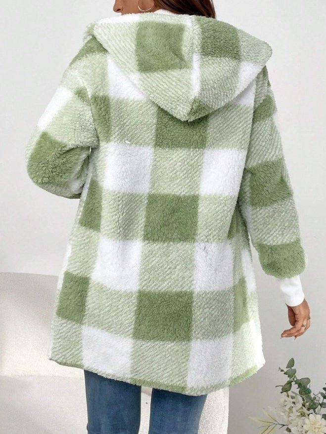 Damen Frühling/Herbst Oberbekleidung Retro Nahtverarbeitung Kariert Langarm Mit Kapuze Jacke