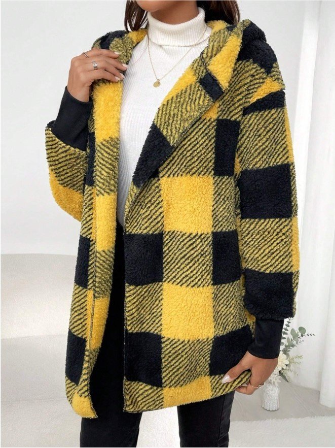 Damen Frühling/Herbst Oberbekleidung Retro Nahtverarbeitung Kariert Langarm Mit Kapuze Jacke
