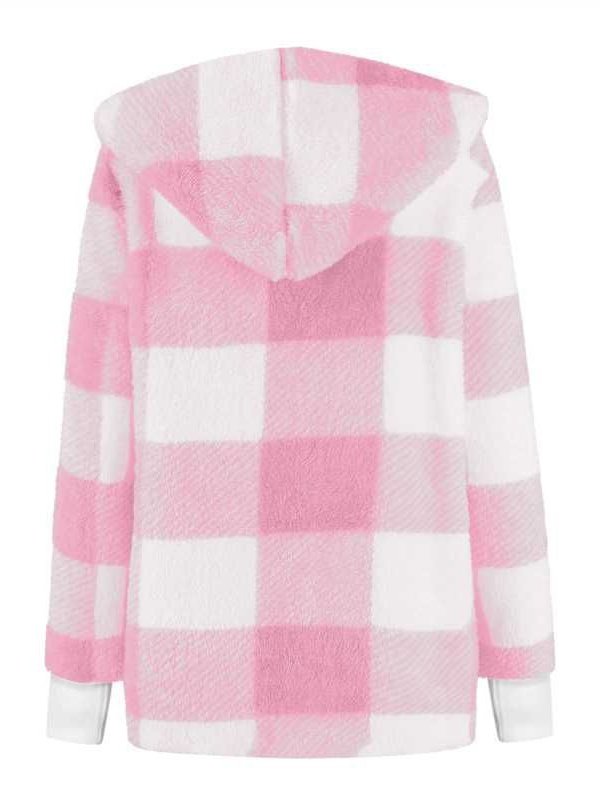 Damen Frühling/Herbst Oberbekleidung Retro Nahtverarbeitung Kariert Langarm Mit Kapuze Jacke