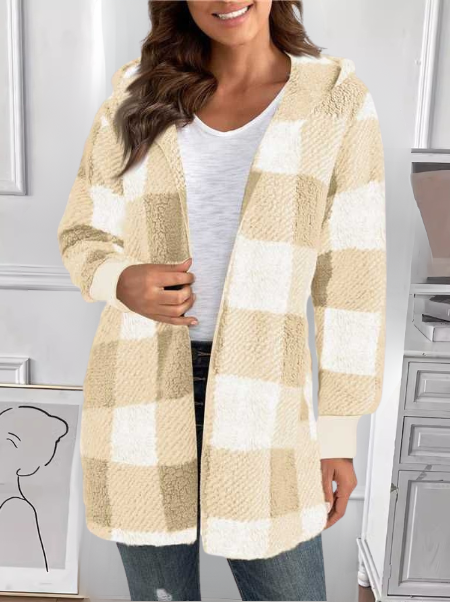 Damen Frühling/Herbst Oberbekleidung Retro Nahtverarbeitung Kariert Langarm Mit Kapuze Jacke