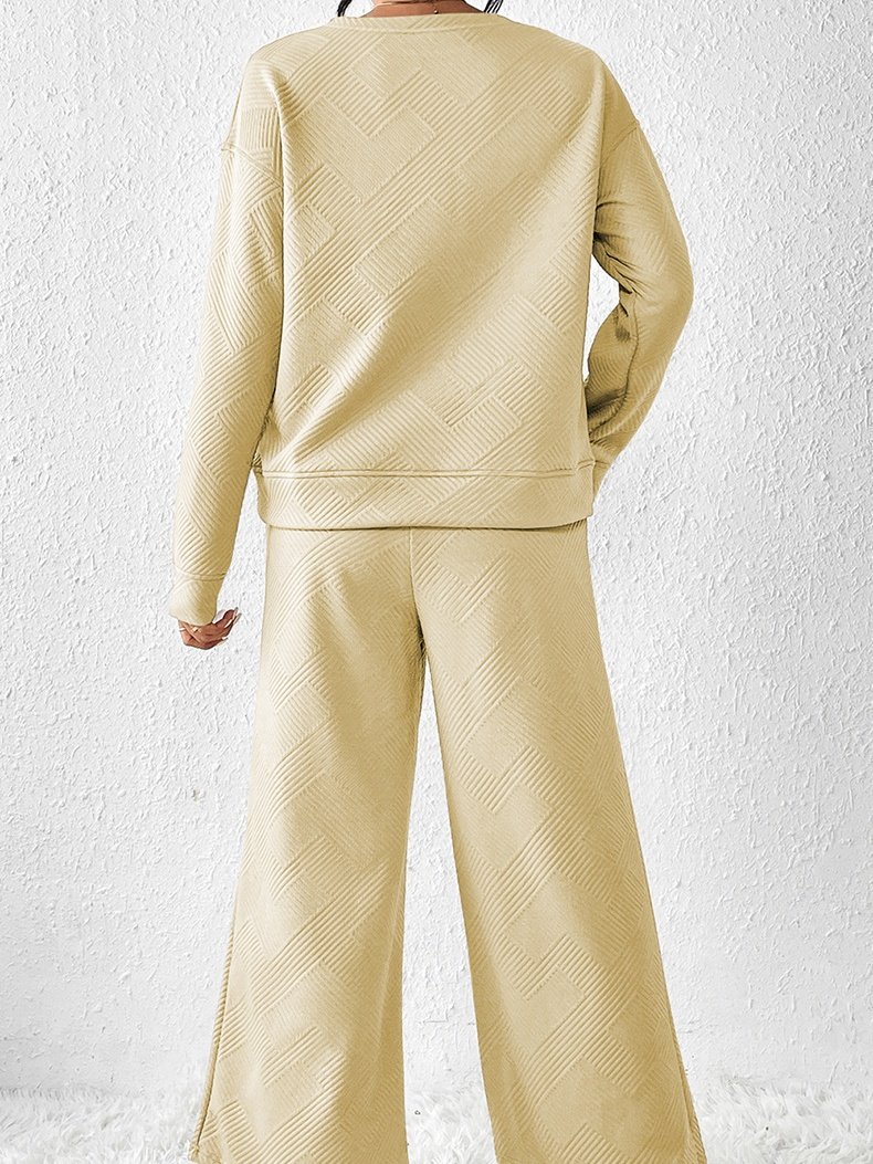 Damen Unifarben Nahtverarbeitung Zweiteiliges Set Täglich Langarm Lässig Frühling/Herbst Bluse mit Hose Matching Set