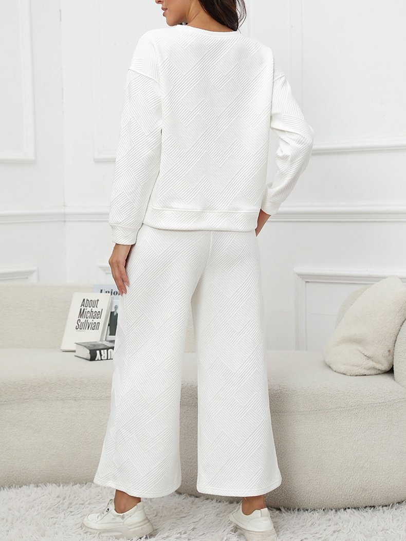 Damen Unifarben Nahtverarbeitung Zweiteiliges Set Täglich Langarm Lässig Frühling/Herbst Bluse mit Hose Matching Set