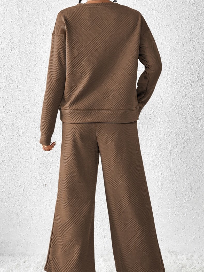 Damen Unifarben Nahtverarbeitung Zweiteiliges Set Täglich Langarm Lässig Frühling/Herbst Bluse mit Hose Matching Set