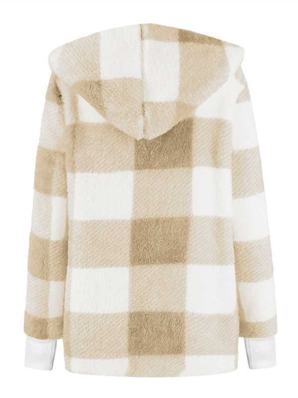 Damen Frühling/Herbst Oberbekleidung Retro Nahtverarbeitung Kariert Langarm Mit Kapuze Jacke