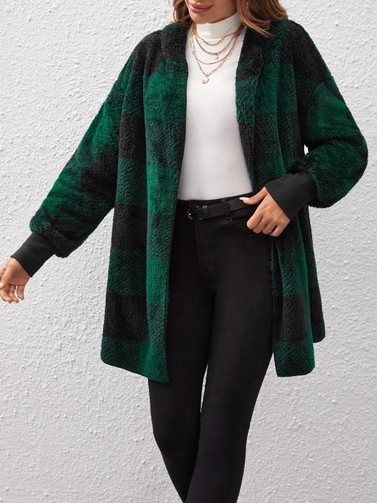 Damen Frühling/Herbst Oberbekleidung Retro Nahtverarbeitung Kariert Langarm Mit Kapuze Jacke