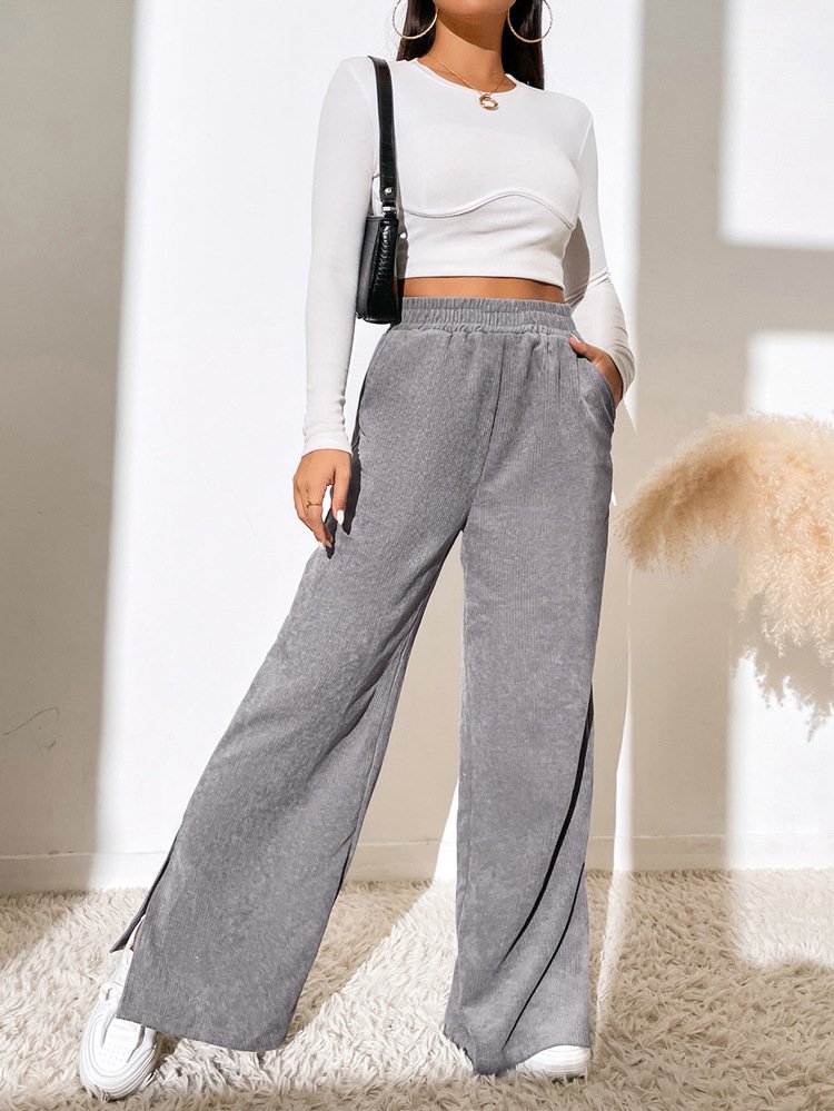 Damen Unifarben Lang Elastische Taille Hose Lässig Frühling/Herbst Hose