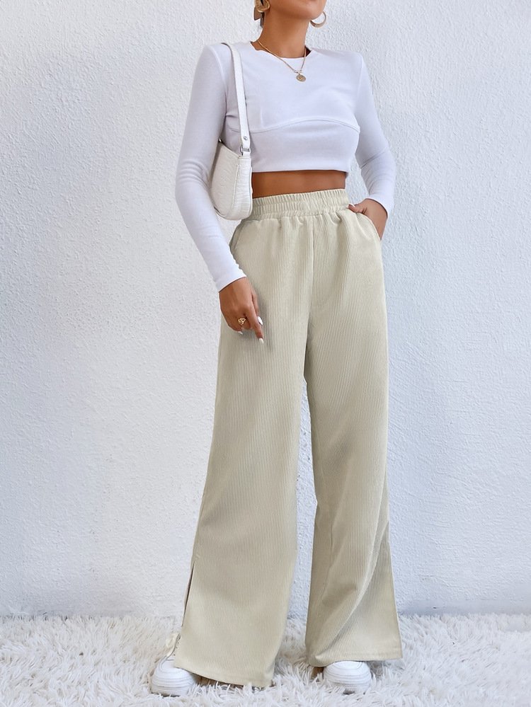 Damen Unifarben Lang Elastische Taille Hose Lässig Frühling/Herbst Hose