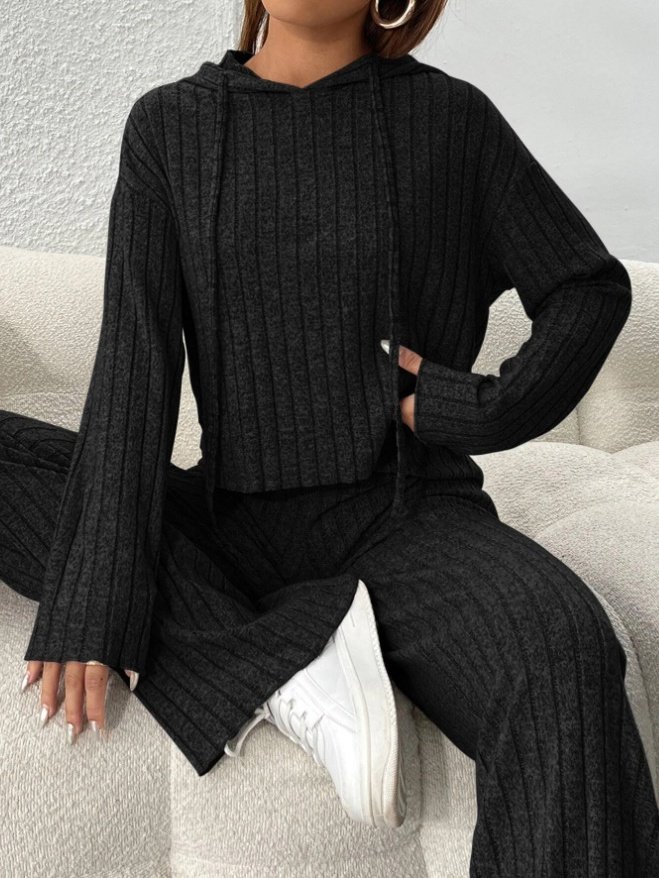 Damen Unifarben Geprägt Zweiteiliges Set Täglich Langarm Lässig Frühling/Herbst Bluse mit Hose Matching Set